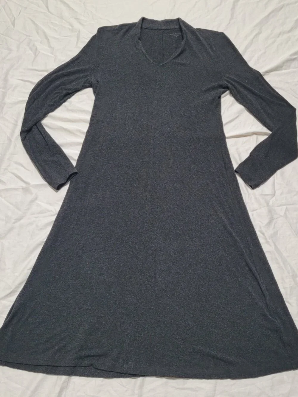 Eileen Fisher Jersey Knit Dress Viscose Soft Maxi Long Sleeves V Neck Gray Small